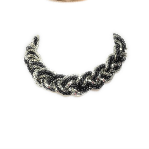 Silver Tone Black Rope Braided Choker Necklace - Picture 7 of 7